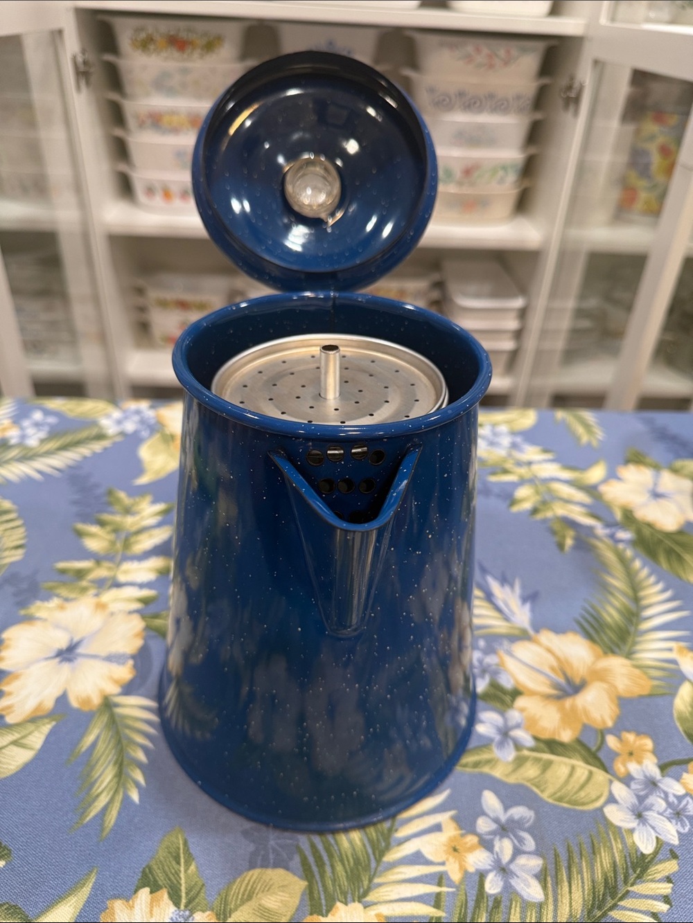 Blue Speckled Enamel Coffee Pot - Picture 4 of 7